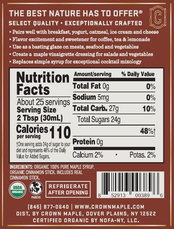 image:imageCrown Maple Brown Butter Flavor Organic Maple Syrup 85 Fl Oz Pack of 6Cinnamon Infused