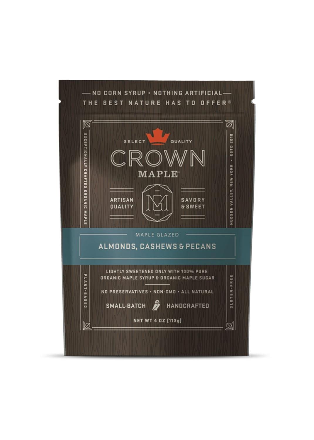 image:imageCrown Maple Glazed Nuts Almonds Cashews Pecans 4 Oz Pouch Pure Maple Sweetened Versatile Gourmet SnackAlmonds Cashews Pecans