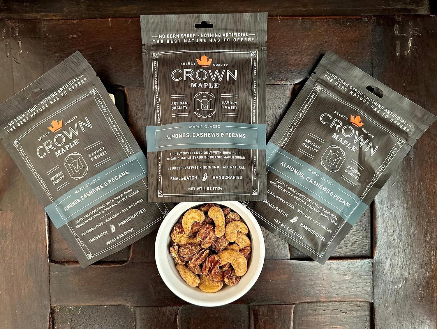 image:imageCrown Maple Glazed Nuts Almonds Cashews Pecans 4 Oz Pouch Pure Maple Sweetened Versatile Gourmet SnackAlmonds Cashews Pecans