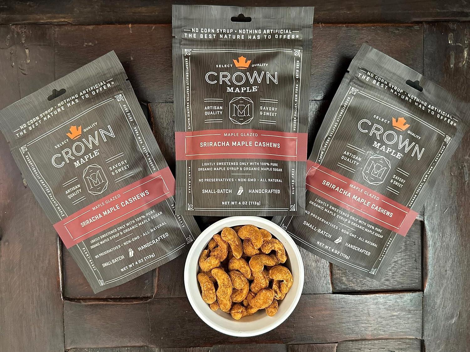 image:imageCrown Maple Glazed Nuts Sriracha Maple Cashews Lightly Sweetened with 100 Pure Organic Maple Syrup and Maple Sugar 4 oz Pack of 3