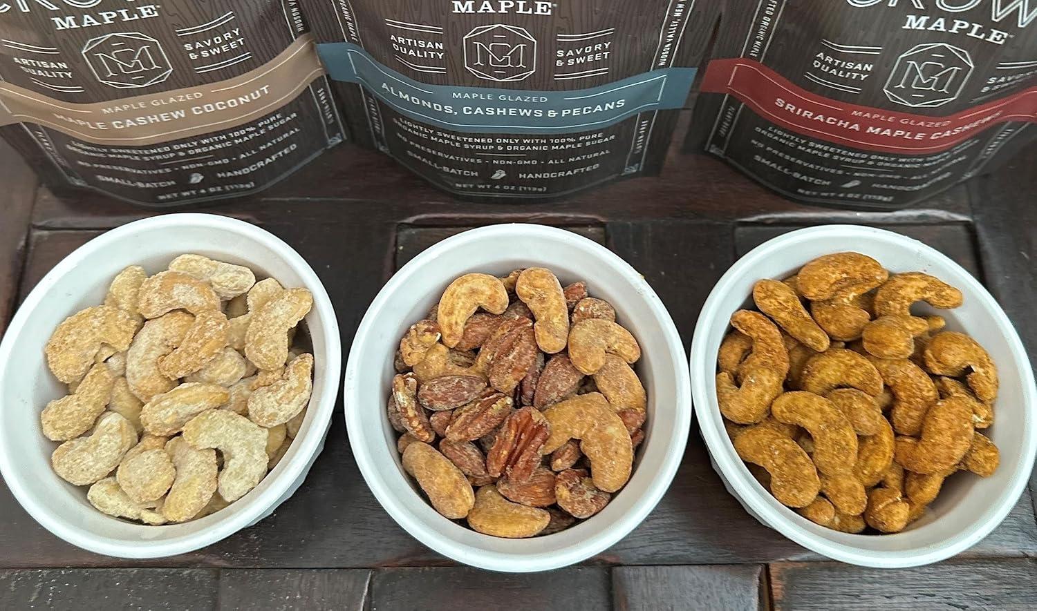 image:imageCrown Maple Glazed Nuts Variety Pack Lightly Sweetened with 100 Pure Organic Maple Syrup and Maple Sugar 4 oz Pack of 3