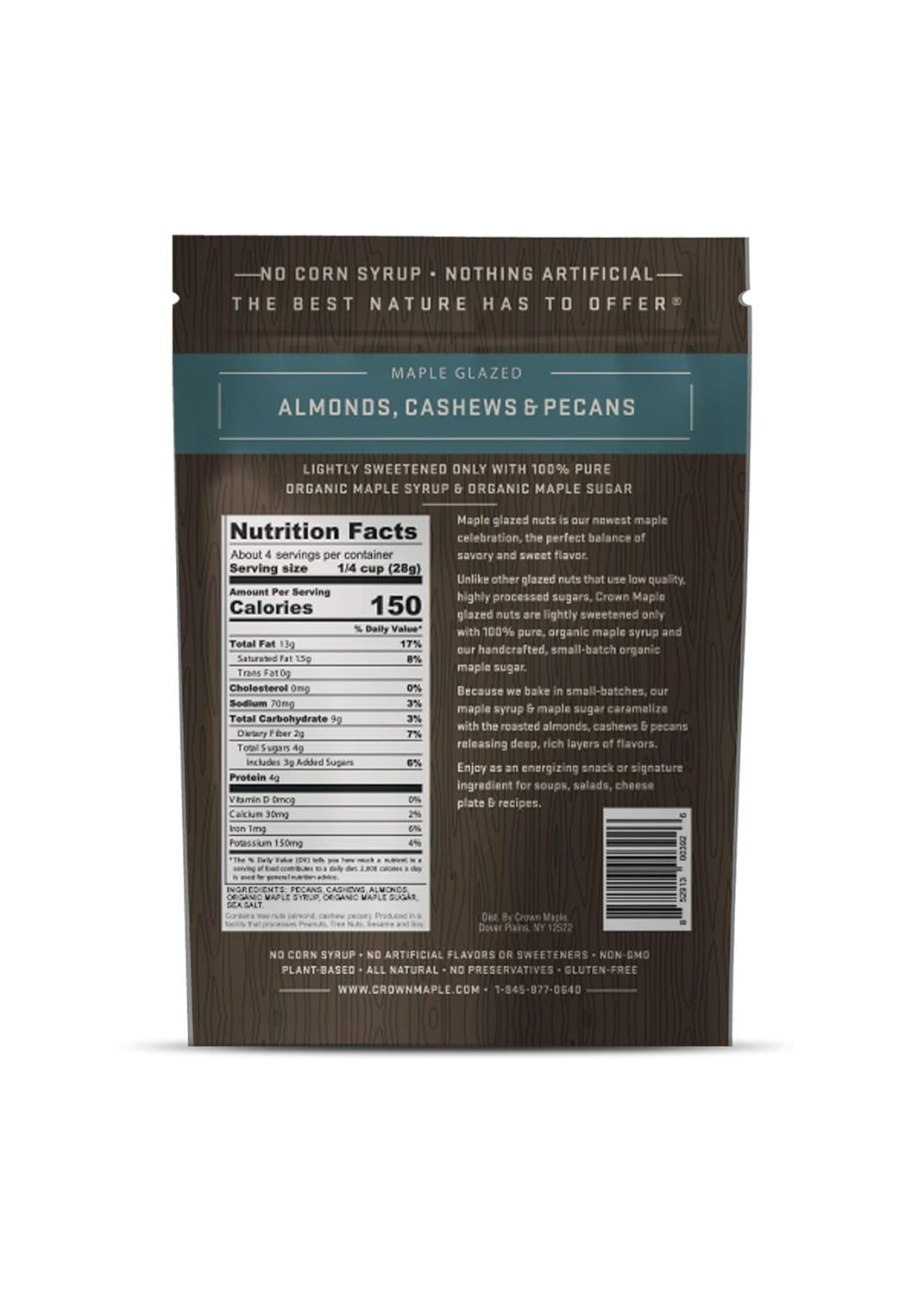 image:imageCrown Maple Glazed Nuts Variety Pack Lightly Sweetened with 100 Pure Organic Maple Syrup and Maple Sugar 4 oz Pack of 3
