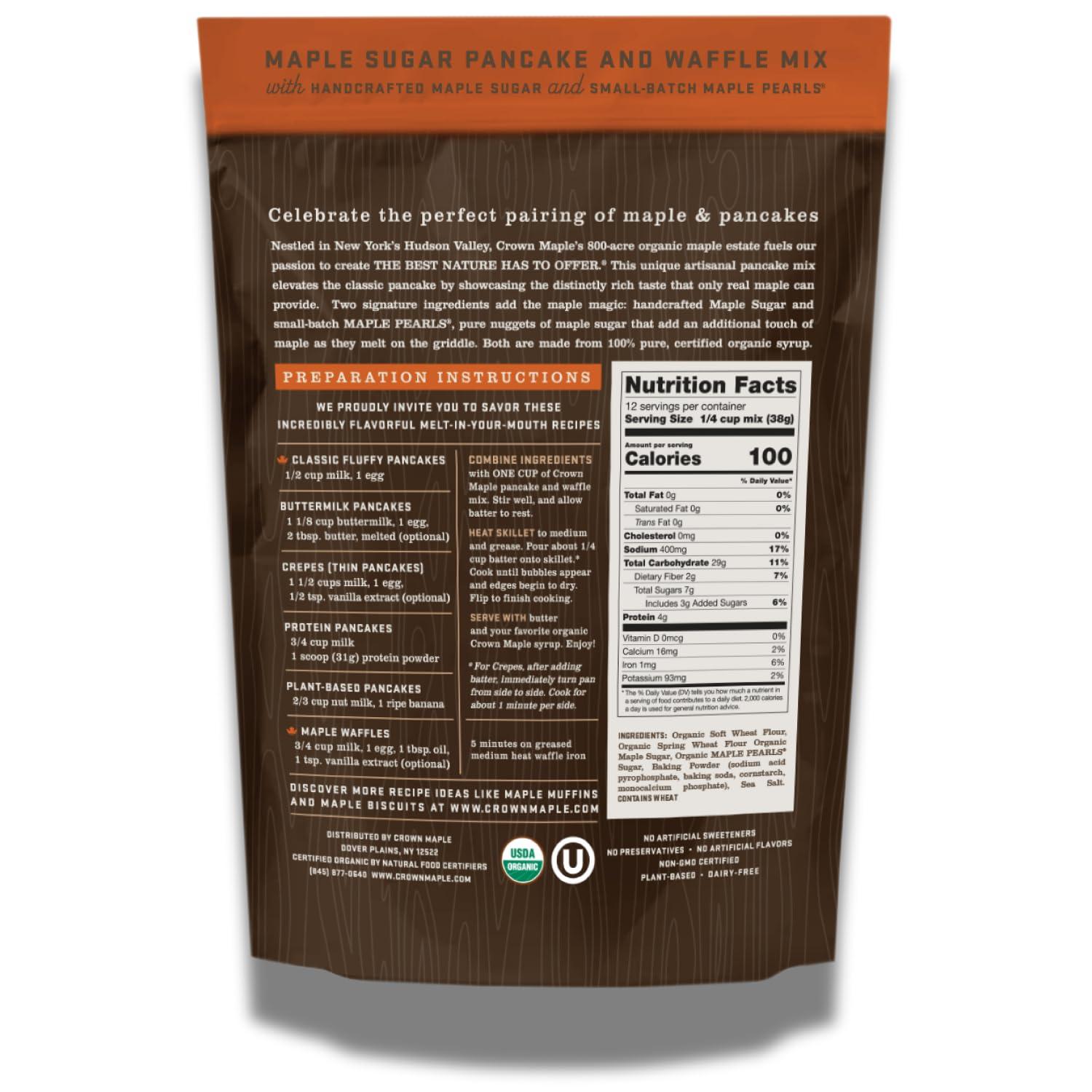 image:imageCrown Maple Organic Maple Sugar Pancake and Waffle Mix 16oz with Handcrafted Maple Sugar and SmallBatch Maple Pearls16 Ounce Pack of 1