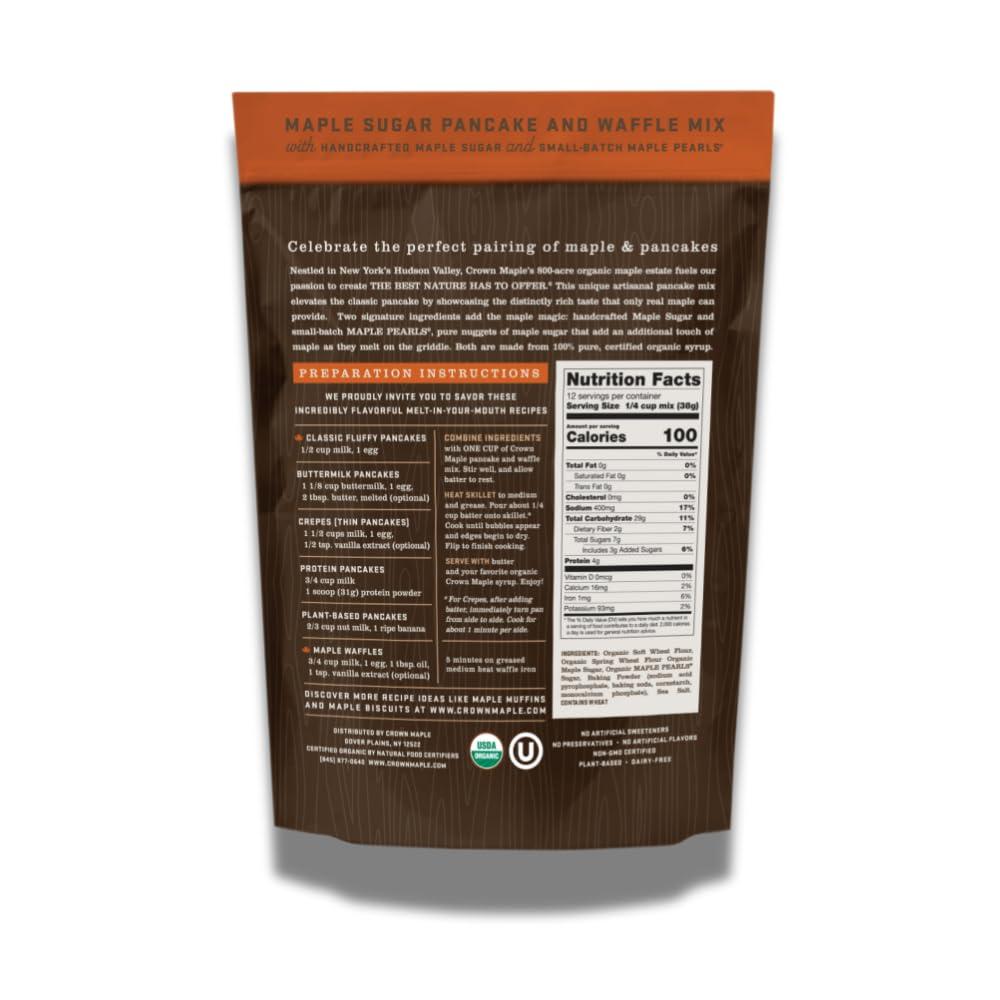 image:imageCrown Maple Organic Maple Sugar Pancake and Waffle Mix 16oz with Handcrafted Maple Sugar and SmallBatch Maple Pearls16 Ounce Pack of 6
