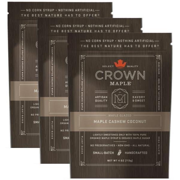 image:imageCrown Maple Glazed Nuts Almonds Cashews Pecans 4 Oz Pouch Pure Maple Sweetened Versatile Gourmet SnackCoconut Cashews