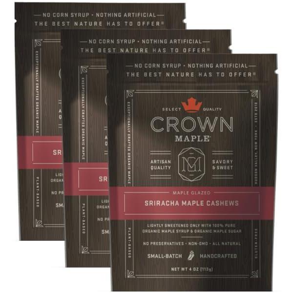 image:imageCrown Maple Glazed Nuts Sriracha Maple Cashews Lightly Sweetened with 100 Pure Organic Maple Syrup and Maple Sugar 4 oz Pack of 3