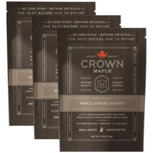 Crown Maple Glazed Nuts – Almonds, Cashews, Pecans, 4 Oz Pouch – Pure Maple Sweetened, Versatile Gourmet Snack(Coconut Cashews)