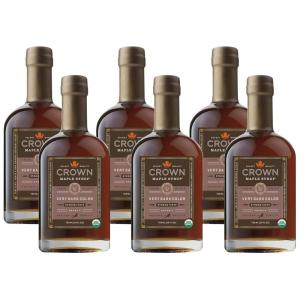 Crown Maple Very Dark Color Strong Taste Organic Maple Syrup, 100% Pure, Grade A, Gluten Free, No Preservatives, Non-GMO Pancake and Breakfast Topping, 25 Fl Oz (Pack of 6)